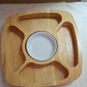 Avon Wood Snack Serving Tray with White Ceramic Dip Bowl